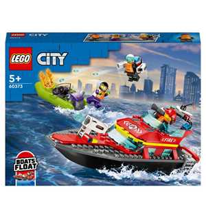 Giocattolo LEGO City Fire 60373 Barca di Soccorso Antincendio dei Vigili del Fuoco, Nave Giocattolo, Gommone e Minifigure, Idee Regalo LEGO