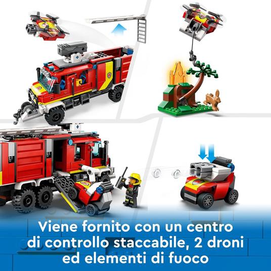 LEGO City Fire 60374 Autopompa dei Vigili del Fuoco, Unità di Comando Pompieri, Camion Giocattolo e Droni, Giochi per Bambini - 9