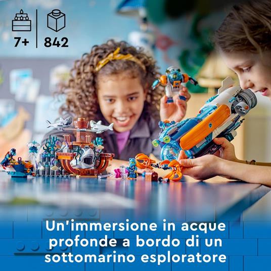 LEGO City 60379 Sottomarino per Esplorazioni Abissali Giocattolo con Drone e Relitto di Barca, Regalo per Bambini 7+ Anni - 2