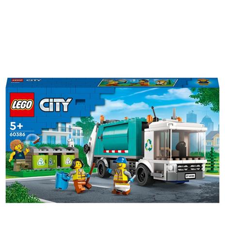 LEGO City 60386 Camion per il Riciclaggio dei Rifiuti, Giocattolo con 3 Bidoni Raccolta Differenziata, Giochi Educativi