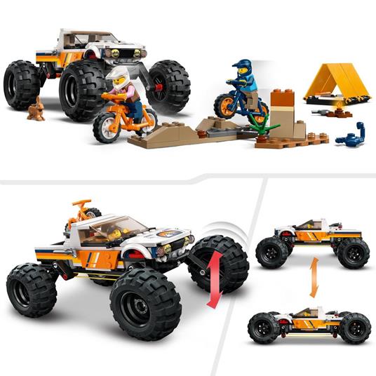 LEGO City 60387 Avventure sul Fuoristrada 4x4, Veicolo Giocattolo Stile Monster Truck e 2 Mountain Bike, Giochi per Bambini - 4