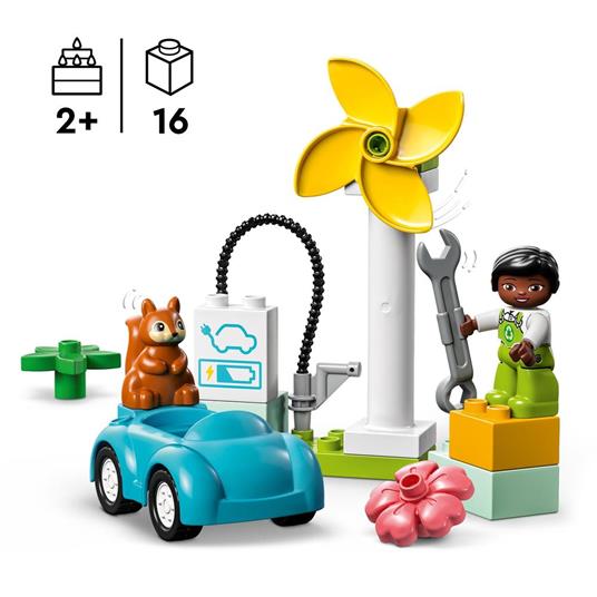 LEGO DUPLO Town 10985 Turbina Eolica e Auto Elettrica Macchina Giocattolo Giochi Educativi per Bambini Set Vita Sostenibile - 3