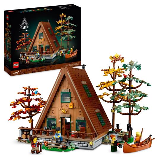 Lego ideas 21338 baita, kit modellino casa da costruire per adulti con 4 minifigure personalizzabili e di animali selvatici