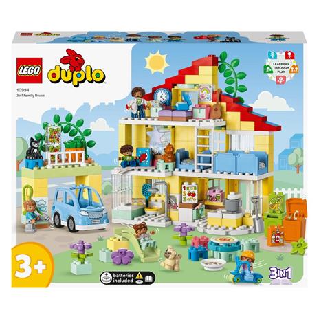 LEGO DUPLO 10994 Casetta 3 in 1, Casa delle Bambole, Auto Push-and-Go, 7 Figure e Mattoncino Luminoso per Bambini da 3+ Anni