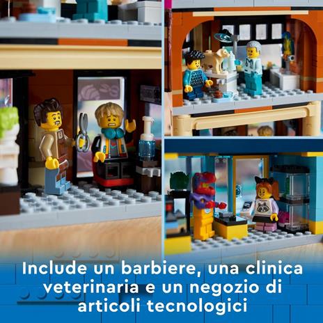 LEGO City 60380 Downtown, Modular Building Set con Negozio, Barbiere, Studio Blogging, Hotel, Discoteca e 14 Minifigure - 5