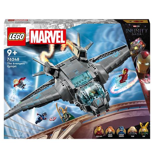 LEGO Marvel 76248 Il Quinjet degli Avengers Astronave Giocattolo con le Minifigure di Thor e Iron Man Saga dell'Infinito