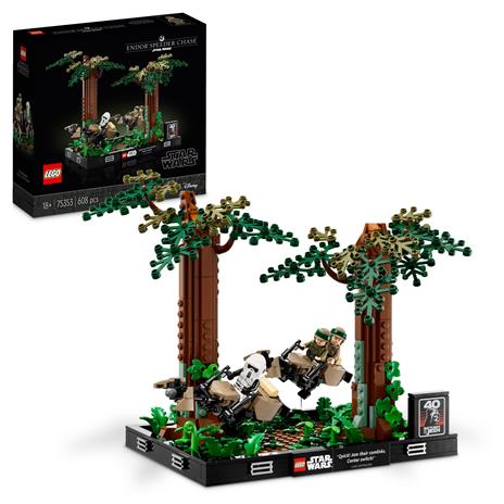 LEGO 75353 Star Wars Diorama Inseguimento con lo Speeder su Endor con Luke Skywalker, Principessa Leia e Scout Trooper