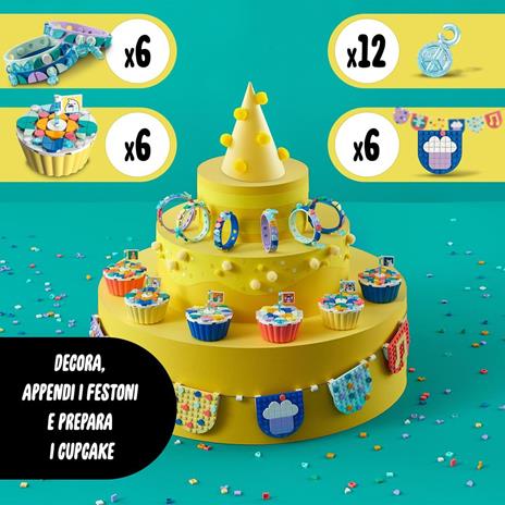 LEGO DOTS 41806 Grande Kit per le Feste, Giochi Festa Compleanno Bambini Fai da Te con Cupcake, Braccialetti e Festoni - 4