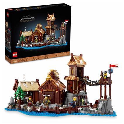 Lego ideas 21343 villaggio vichingo, kit modellismo per adulti da costruire, grande set idea regalo uomo, donna, lui e lei