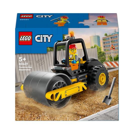 LEGO City 60401 Rullo Compressore Set di Costruzioni Giocattolo per Bambini di 5+ Anni Veicolo da Cantiere con Operaio Edile
