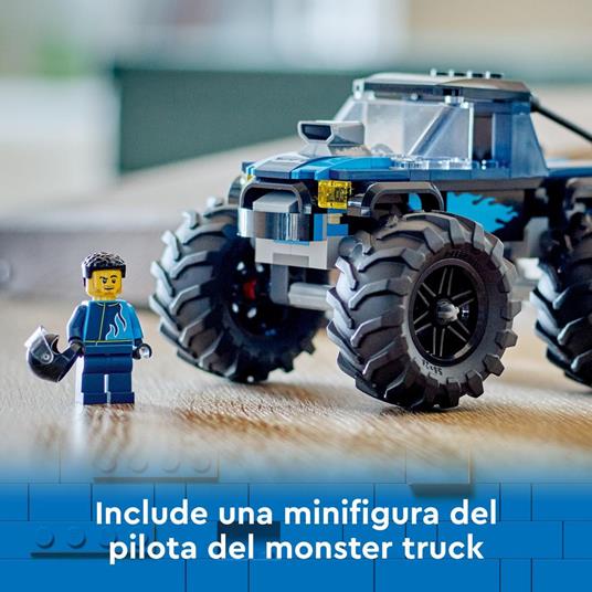 LEGO City 60402 Monster Truck Blu, Veicolo Giocattolo Fuoristrada, Giochi per Bambini di 5+ Anni con Minifigure del Pilota - 5