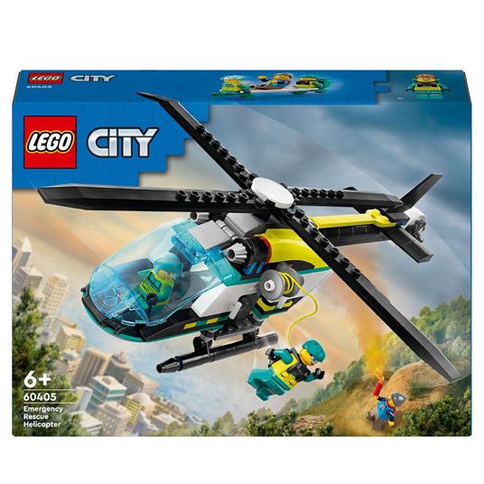 LEGO City 60405 Elicottero di Soccorso di Emergenza Set con Veicolo Giocattolo con Rotori e Verricello Giochi per Bambini 6+