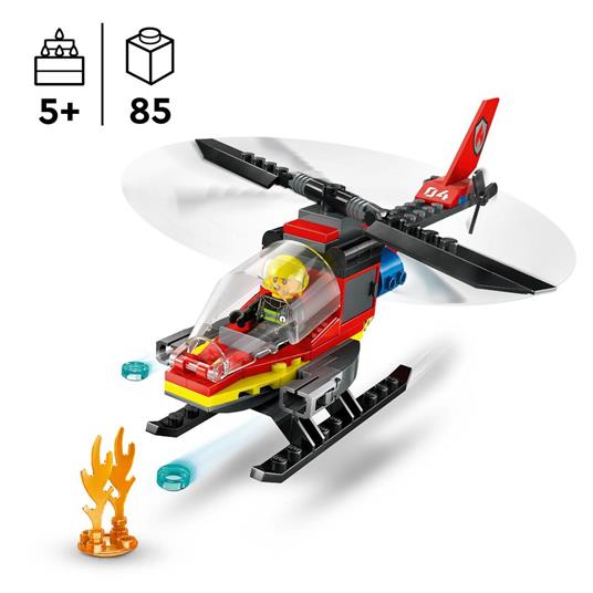 LEGO City 60411 Elicottero dei Pompieri, Veicolo Giocattolo con 2 Elementi Lancia-Acqua e Minifigure, Giochi per Bambini 5+ - 3