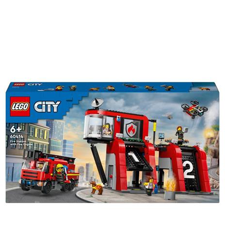 LEGO City 60414 Caserma dei Pompieri e Autopompa con Camion Giocattolo, 6 Minifigure, Cane e Accessori, Gioco per Bambini 6+