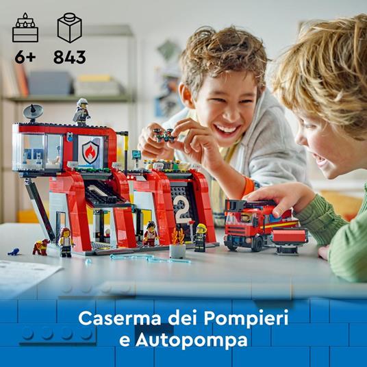 LEGO City 60414 Caserma dei Pompieri e Autopompa con Camion Giocattolo, 6 Minifigure, Cane e Accessori, Gioco per Bambini 6+ - 2