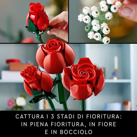 LEGO Icons 10328 Bouquet di Rose Set Fiori Finti per Adulti Decorazione Casa Idea Regalo per Lei o Lui Collezione Botanica - 4