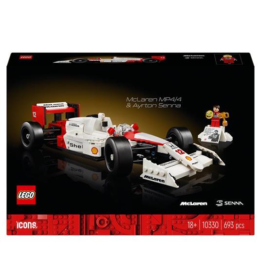 LEGO Icons 10330 McLaren MP4/4 e Ayrton Senna, Modellino da Costruire di Auto da Corsa F1 con Minifigure, Regalo per Adulti