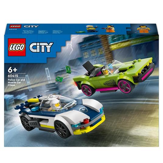 LEGO City 60415 Inseguimento della Macchina da Corsa, 2 Modellini di Auto della Polizia, Giocattolo per Bambini di 6+ Anni