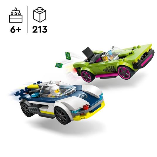LEGO City 60415 Inseguimento della Macchina da Corsa, 2 Modellini di Auto della Polizia, Giocattolo per Bambini di 6+ Anni - 3