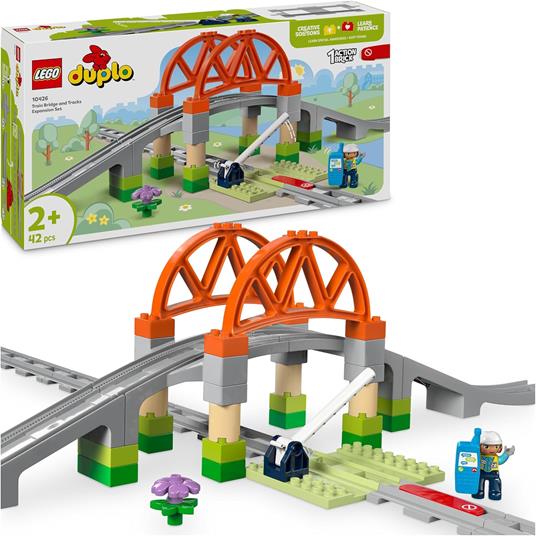 LEGO DUPLO 10426 Pack di Espansione Ponte e Binari Ferroviari, Giochi Didattici per Bambini 2+, Elementi per Treno Giocattolo
