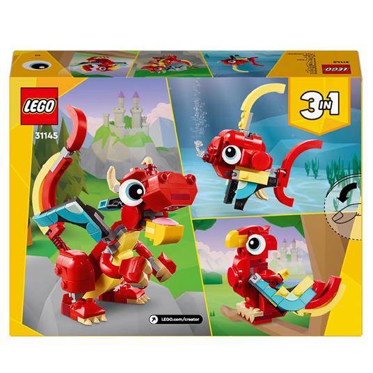 LEGO Creator 31145 3in1 Drago Rosso, Giochi per Bambini di 6+ Anni, Action Figure Ricostruibile in Pesce e Fenice Giocattolo - 8