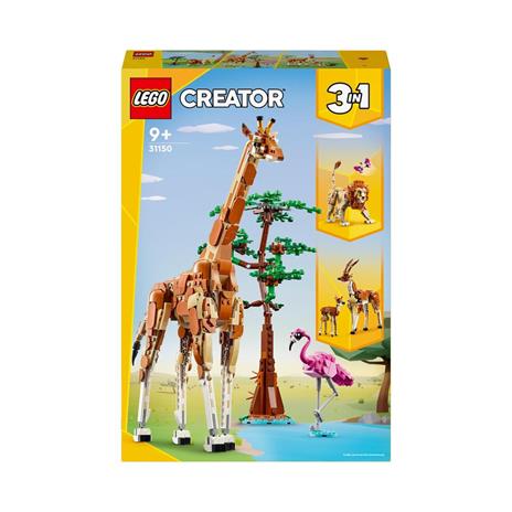 LEGO Creator 31150 3in1 Animali del Safari, Giocattolo Trasformabile da Giraffa in 2 Gazzelle o Leone , Giochi per Bambini 9+