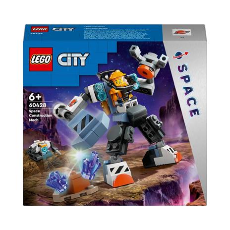 LEGO City 60428 Mech di Costruzione Spaziale, Giochi per Bambini di 6+ Anni, Tuta Snodabile con Minifigure e Robot Giocattolo