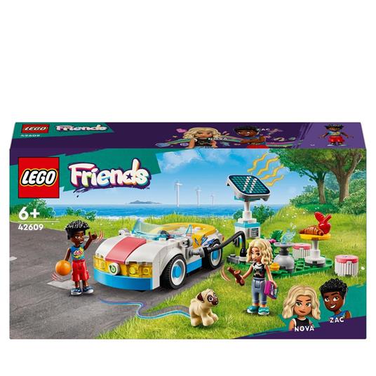LEGO Friends 42609 Auto Elettrica e Caricabatterie, Giochi per Bambini di 6+ Anni con Macchina Giocattolo e 2 Mini Bamboline