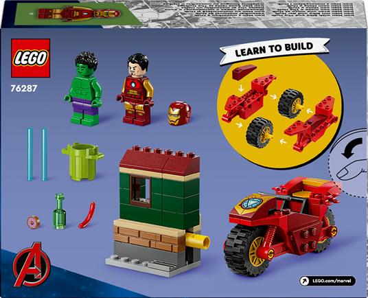 LEGO Marvel 76287 Iron Man con Moto e The Hulk, Giocattolo con 2 Minifigure di Supereroi Avengers, Giochi per Bambini 4+ - 4