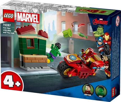 LEGO Marvel 76287 Iron Man con Moto e The Hulk, Giocattolo con 2 Minifigure di Supereroi Avengers, Giochi per Bambini 4+ - 6