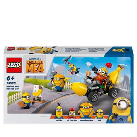 LEGO Cattivissimo Me 75580 I Minions e lAuto Banana, Macchina Giocattolo da Costruire, Giochi per Bambini 6+, Idea Regalo
