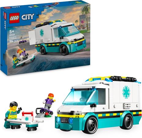 LEGO City 60451 Ambulanza di Emergenza Giocattolo con 2 Minifigure, Giochi Educativi Bambini 5+, Regalo per l'Apprendimento