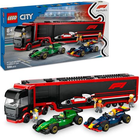 LEGO City 60445 Autotrasportatore F1 con Monoposto RB20 e AMR24 F1 - Camion Giocattolo con 2 Modelli di Auto e 5 Minifigure