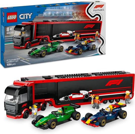 LEGO City 60445 Autotrasportatore F1 con Monoposto RB20 e AMR24 F1 - Camion Giocattolo con 2 Modelli di Auto e 5 Minifigure