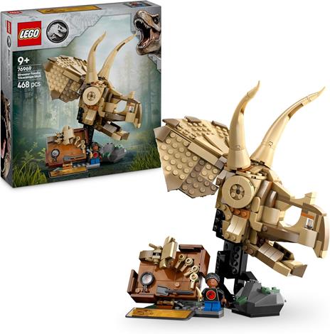 LEGO Jurassic World 76969 Fossili di Dinosauro: Teschio di Triceratopo, Giocattolo con Supporto e Minifigure