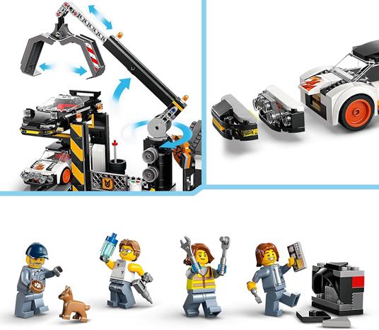 LEGO City 60472 Sfasciacarrozze con Auto, Giocattolo con 2 Macchine, Ricambi, Gru, Crusher e 4 Minifigure, Giochi Bambini 8+ - 4