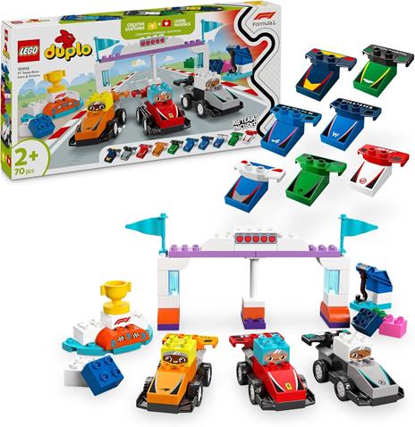 LEGO DUPLO 10445 Auto da Corsa e Piloti Team F1, Macchina Giocattolo da Costruire, Giochi Creativi e Didattici per Bambini 2+