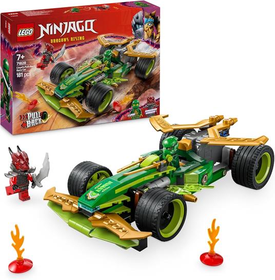 LEGO NINJAGO 71828 Racer Pull-Back di Lloyd - Modello di Auto da Corsa Giocattolo con 2 Minifigure e Armi, Giochi Bambini 7+