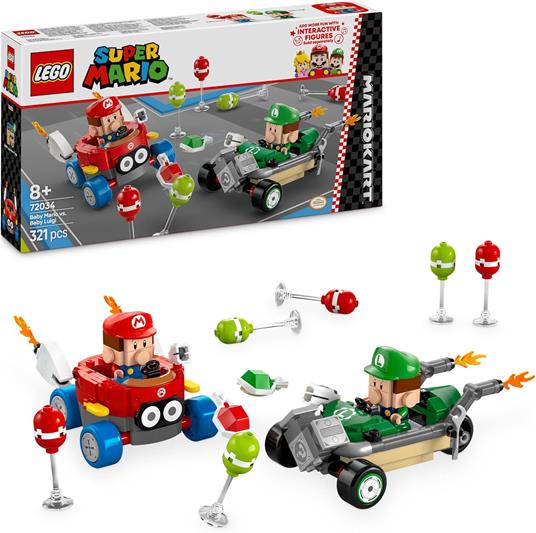 LEGO Super Mario 72034 Mario Kart : Baby Mario vs Baby Luigi, 2 Auto da Corsa da Costruire con Personaggi, Giochi Bambini 8+