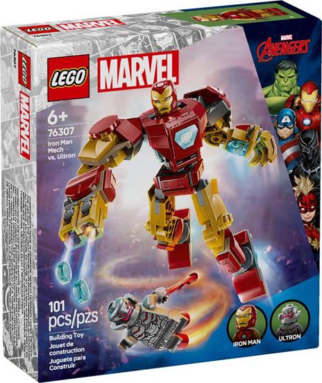 LEGO Marvel 76307 Mech di Iron Man Contro Ultron - Action Figure Giocattolo da Costruire con 2 Minifigure, Gioco Bambini 6+