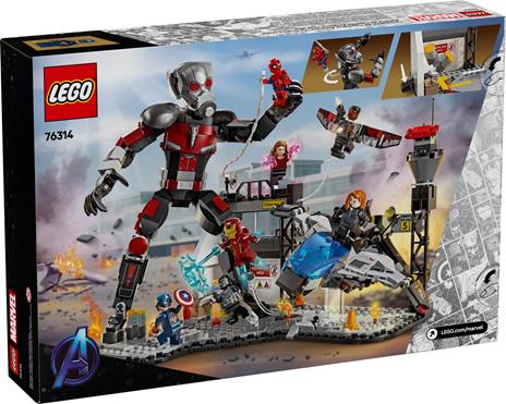 LEGO Marvel 76314 Azione di Battaglia Captain America: Civil War, 8 Minifigure Avengers e Aereo Giocattolo Quinjet