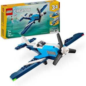 LEGO Creator 3 in 1 31160 Velivolo: Aereo da Competizione, Aeroplano Giocattolo Trasformabile in Elicottero e Jet, Bambini 7+