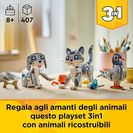 LEGO Creator 3 in 1 31163 Gatto Giocoso Giocattolo, Si Trasforma in Piccione o in Cane - Animali da Costruire per Bambini 8+ - 2