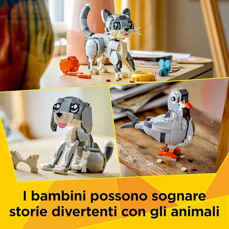 LEGO Creator 3 in 1 31163 Gatto Giocoso Giocattolo, Si Trasforma in Piccione o in Cane - Animali da Costruire per Bambini 8+ - 3