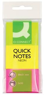 Foglietti riposizionabili Q-Connect Neon assortiti 38x51mm blister 3 blocchetti da 50 – KF01224