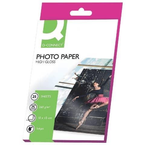 Carta fotografica Inkjet Q-Connect 10x15cm bianco 260 g/m² lucida conf. da  25 fogli - KF01906 - Q-Connect - Cartoleria e scuola