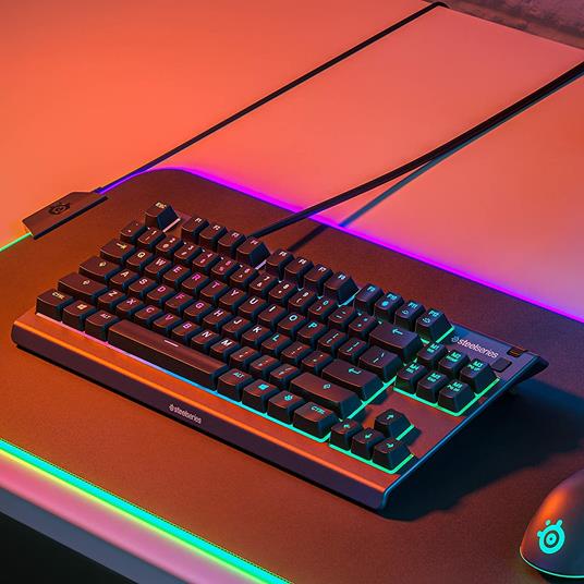 SteelSeries Apex 3 TKL - RGB Tastiera da Gaming - Fattore di Forma Compatto Senza tastierino numerico studiato per Gli Esport - Illuminazione RGB a 8 Zone - Layout Tedesco QWERTZ - 4