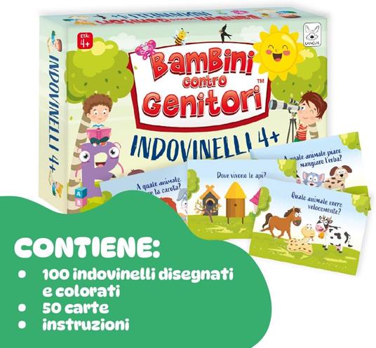 KANGUR Bambini Contro Genitori – Indovinelli 4+ – Gioco Di Carte Educativo Per Bambini – 50 Carte Con Indovinelli Illustrati - 4