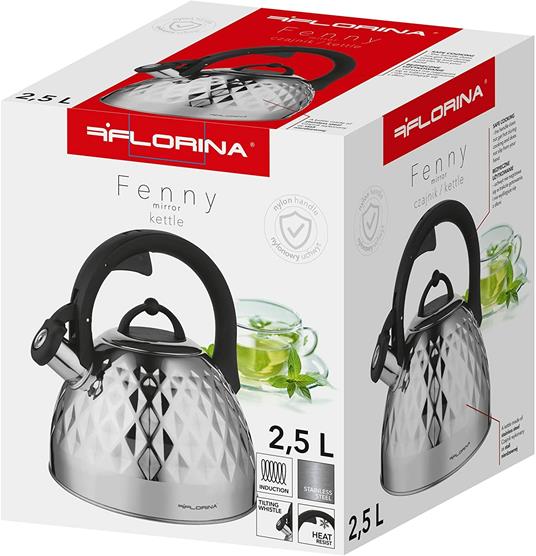 Florina Fenny Mirror Bollitore con Fischietto a Induzione, 2,5 L Acciaio Inox., Design Moderno Argento - 2