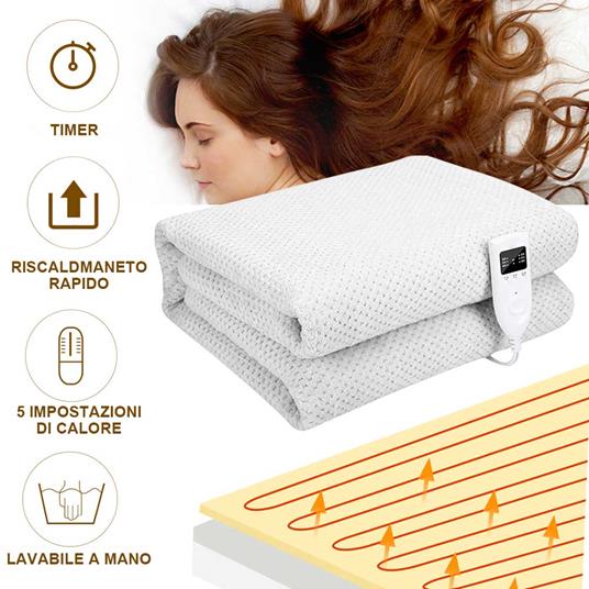 Bakaji Coperta Elettrica Termica in Tessuto Poliestere Coprimaterasso Scaldaletto Elettrico con Telecomando Termocoperta Scalda Letto 3 Impostazioni Calore 150 x 80 cm Singolo 